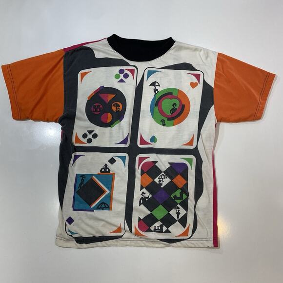 VTG 60s Catalina Surfers Abstract Art Playing Cards Grunge MOD Hippie Shirt Med - Picture 1 of 8
